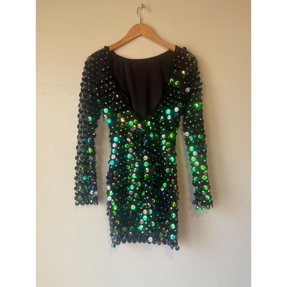 Lulus Iridescent Green Blue Sequin Mesh Mini Dress Size XS - Picture 8 of 8